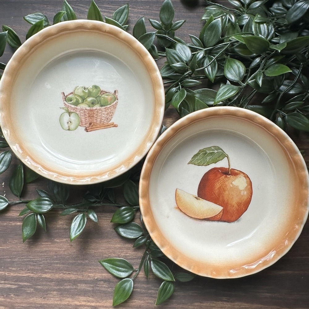 Nantucket Bakeware Mini 5.5" Apple Pie Plate Dish Set of 2 Cottage Americana VTG